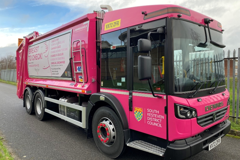 Pink bin lorry raises breast cancer awareness  image